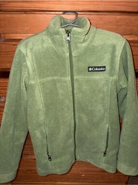 Columbia Olive Green Fleece Jacket with Stand Collar